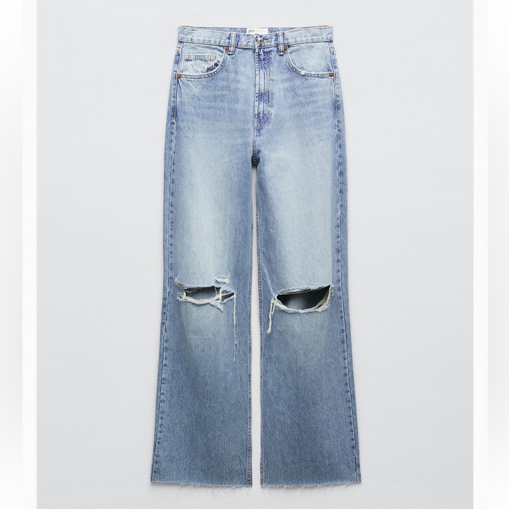 NWT Zara Ripped High Rise TRF Wide Leg Jeans